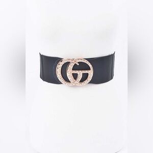 Oversized Metal Buckle Accented Elastic Statement Belt